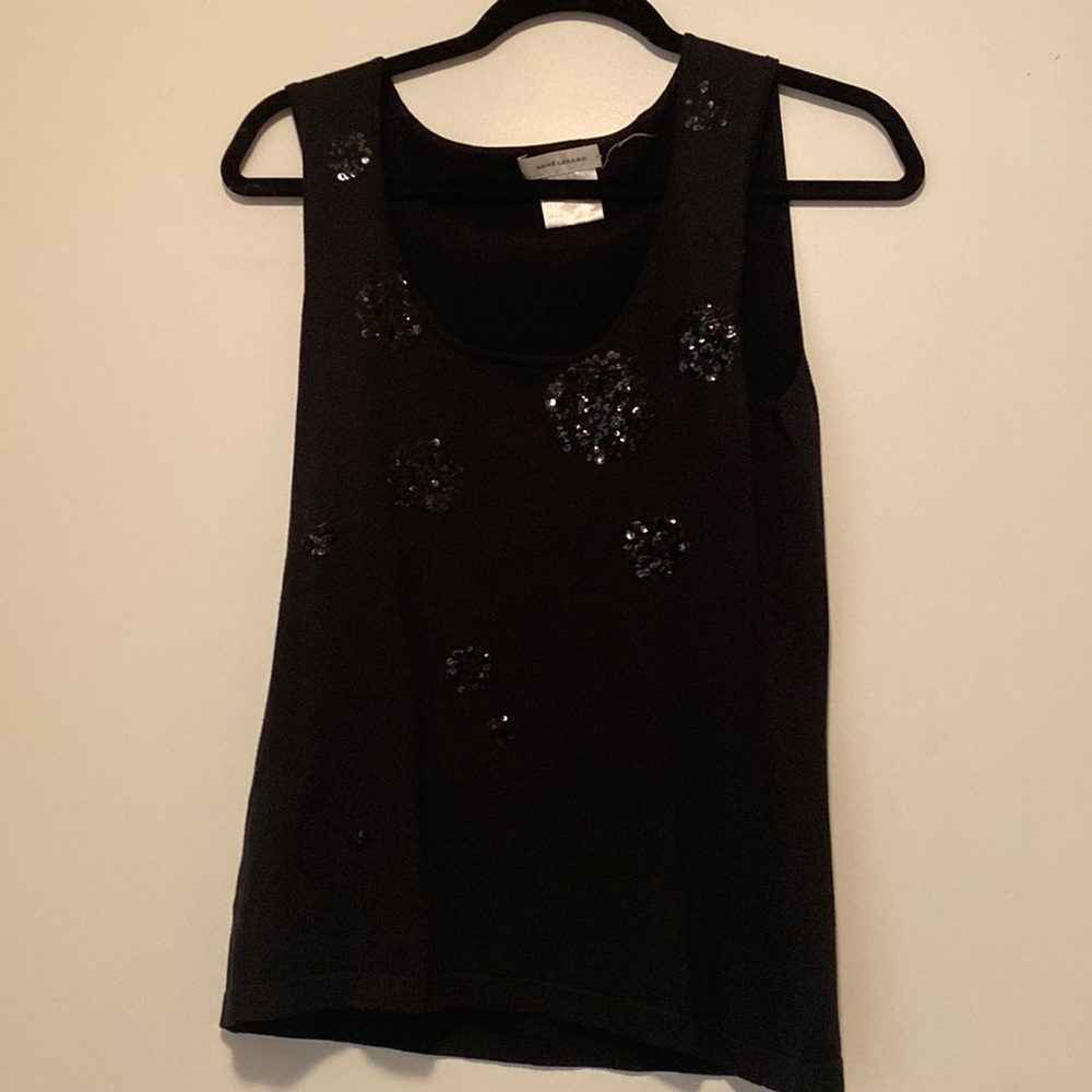 René Lezard sz L black tank top w/ sequin dots